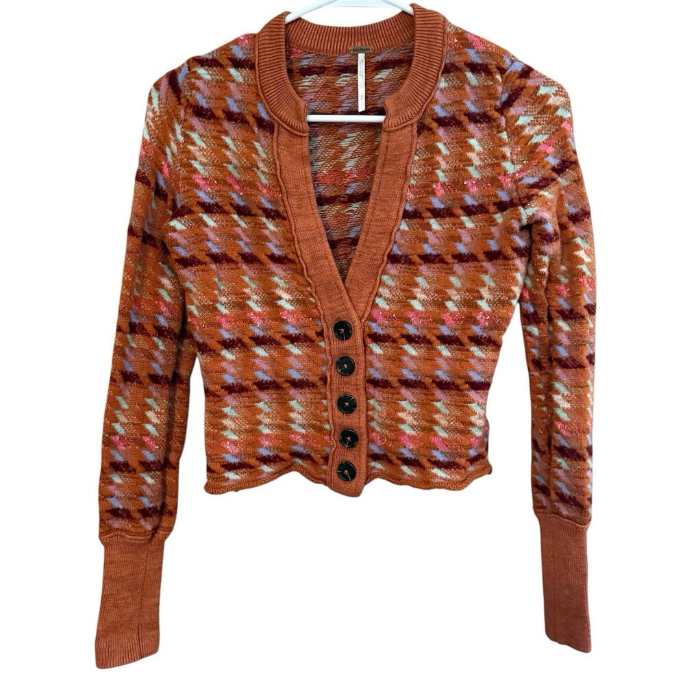 Free People Cardigan Sweater Button Up Long Sleeve Knit Multicolor Womens Small